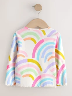 Tops|Tops*Next Pastelkleurige regenboogprint - Verpakking van 5 geribde tops met lange mouwen (3mnd-7jr)