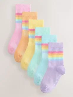 Sokken En Panty's|Sokken En Panty's*Little Bird by Jools Oliver - Striped Tube Socks 6 Pack Pastelkleurige regenboogprint