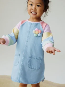 Jurken|Jurken*Next - Spijkerjurk met raglanmouwen (3mnd-8jr) Pastelkleurige regenboogprint