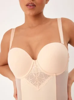 Shapewear|Next Pastelroze nude - Kanten DD+ slipdress met lichte vulling en sterke buikcorrectie