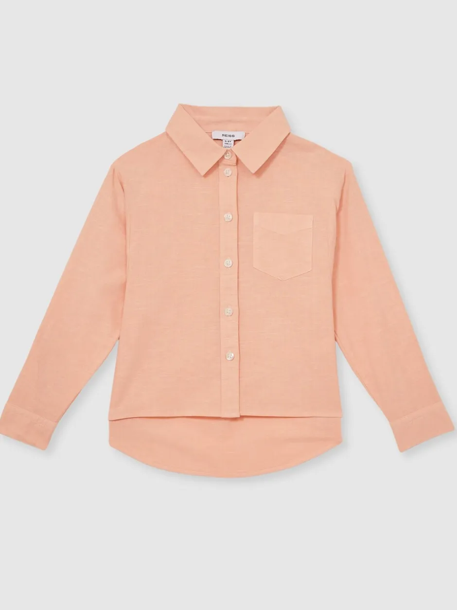 Overhemden En Blouses*Reiss - Leora Linen Roll-Cuff Shirt Peach
