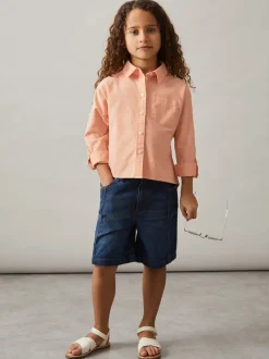 Overhemden En Blouses|Reiss - Leora Linen Roll-Cuff Shirt Peach