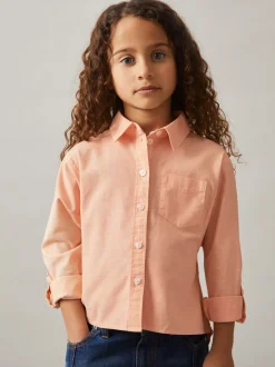 Overhemden En Blouses|Reiss - Leora Linen Roll-Cuff Shirt Peach