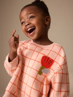 Truien En Breisels|Sweaters En Hoody´S*Next Perzikroze raster - Sweatshirt met ronde hals (3 mnd-7 jr)