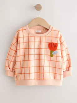 Truien En Breisels|Sweaters En Hoody´S*Next Perzikroze raster - Sweatshirt met ronde hals (3 mnd-7 jr)