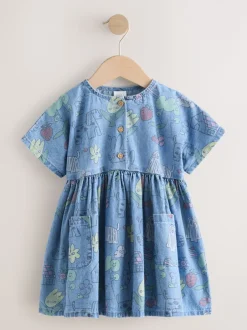 Jurken|Jurken|Next - Short Sleeve Dress (3mths-8yrs) Pet Print Denim