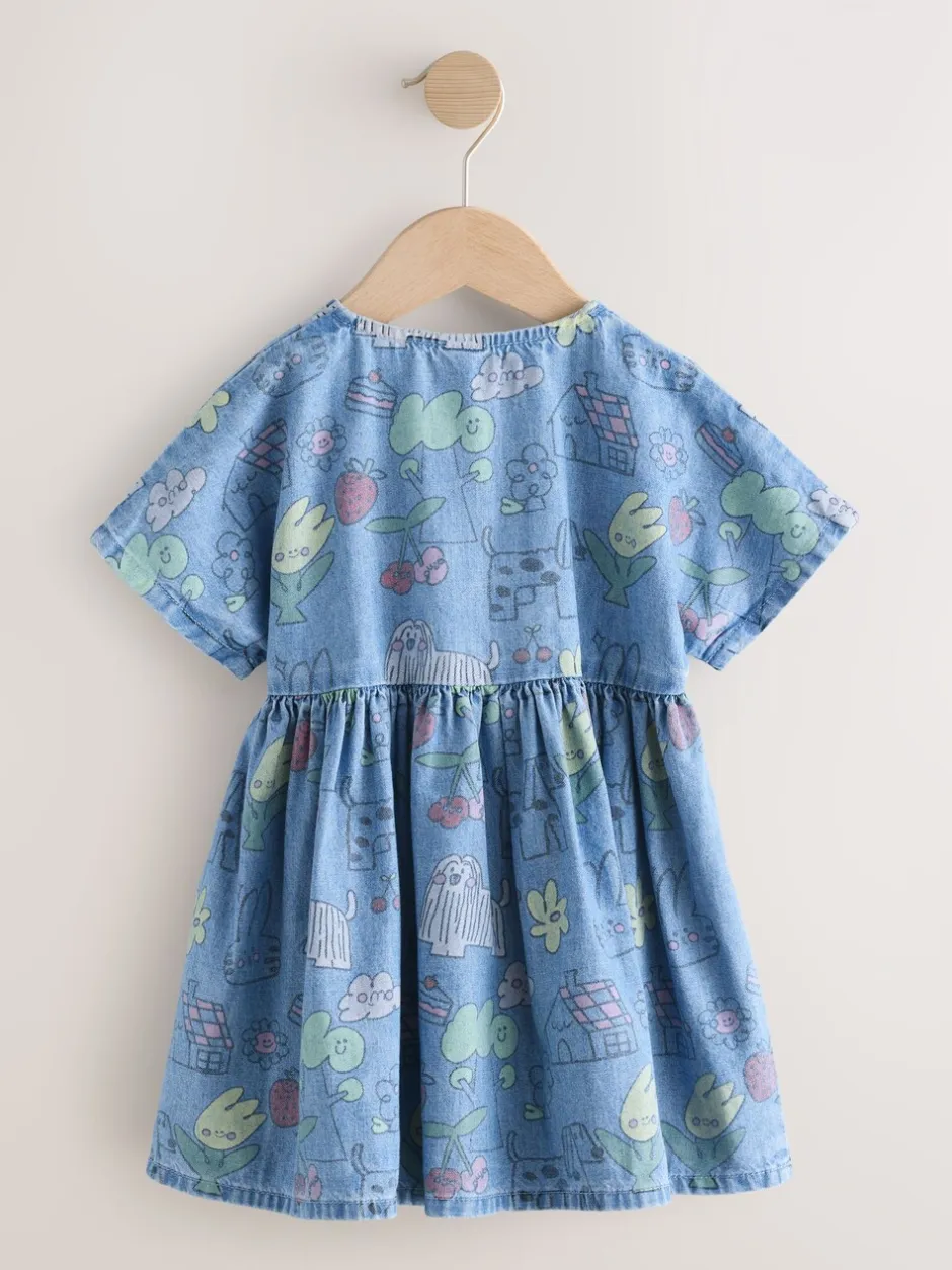 Jurken|Jurken|Next - Short Sleeve Dress (3mths-8yrs) Pet Print Denim