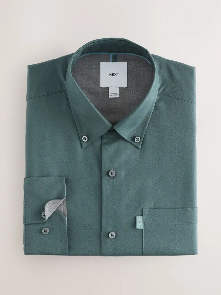 Formele Overhemden|Shirts*Next Petroliumblauw - Normale Pasvorm - Gemakkelijk te strijken Oxford overhemd met doorlopende knopen