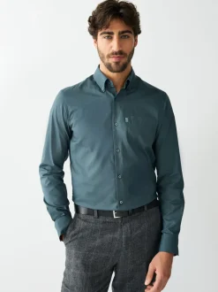 Shirts|Next Petroliumblauw - Slim Fit - Gemakkelijk te strijken Oxford overhemd met doorlopende knopen