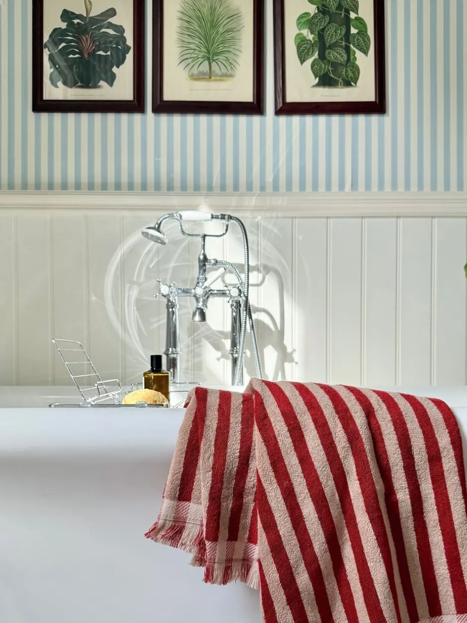 Piglet In Bed|Piglet in Bed Pembroke Stripe Towel Sandstone Red