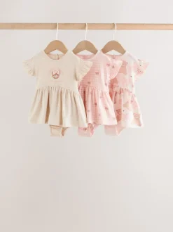 Rompertjes En Tuinbroeken*Next Pink Bear Embroidered - Verpakking van 3 jersey babyrompertjes