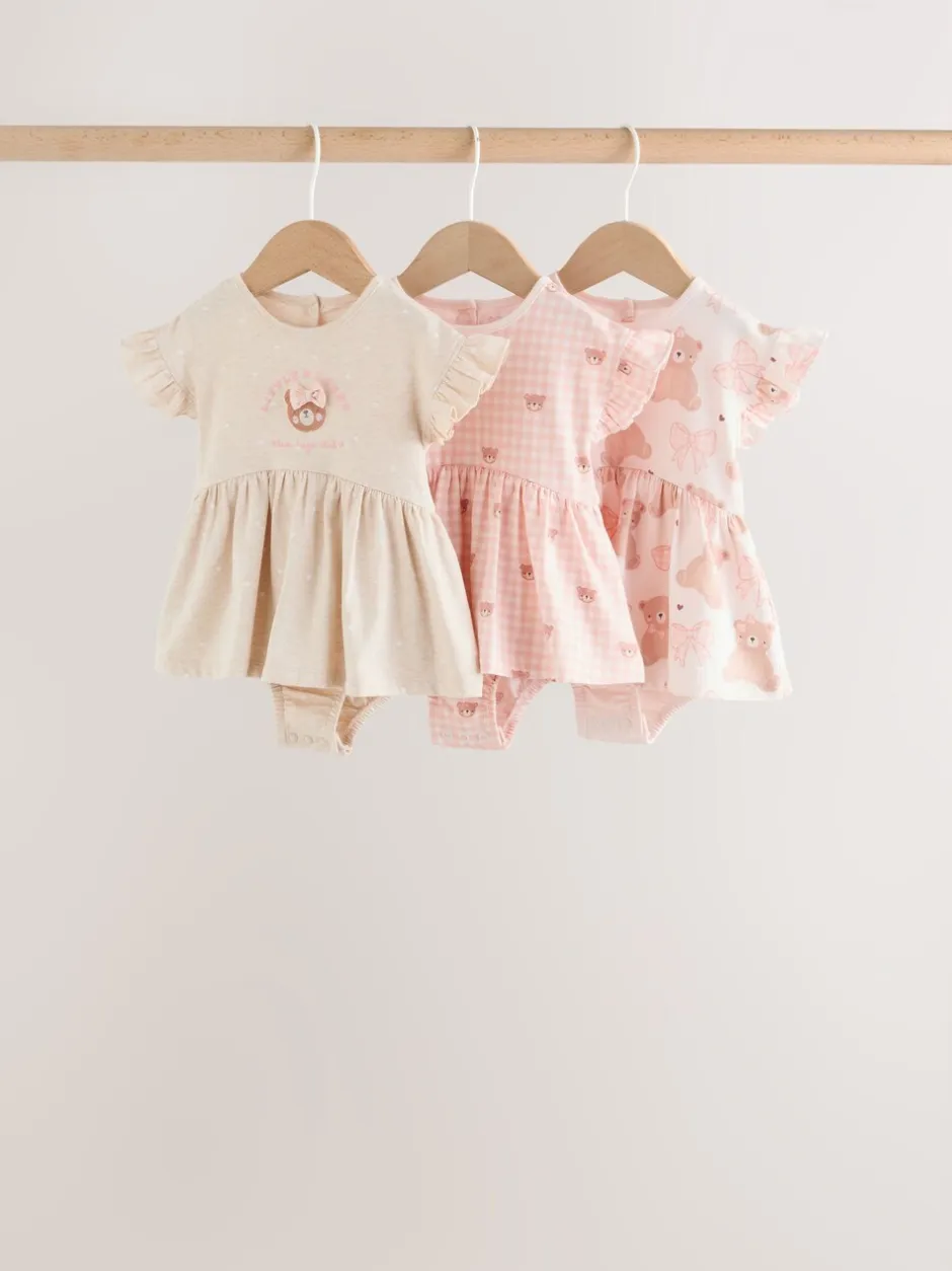 Rompertjes En Tuinbroeken*Next Pink Bear Embroidered - Verpakking van 3 jersey babyrompertjes