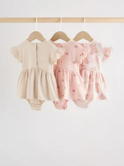 Rompertjes En Tuinbroeken*Next Pink Bear Embroidered - Verpakking van 3 jersey babyrompertjes