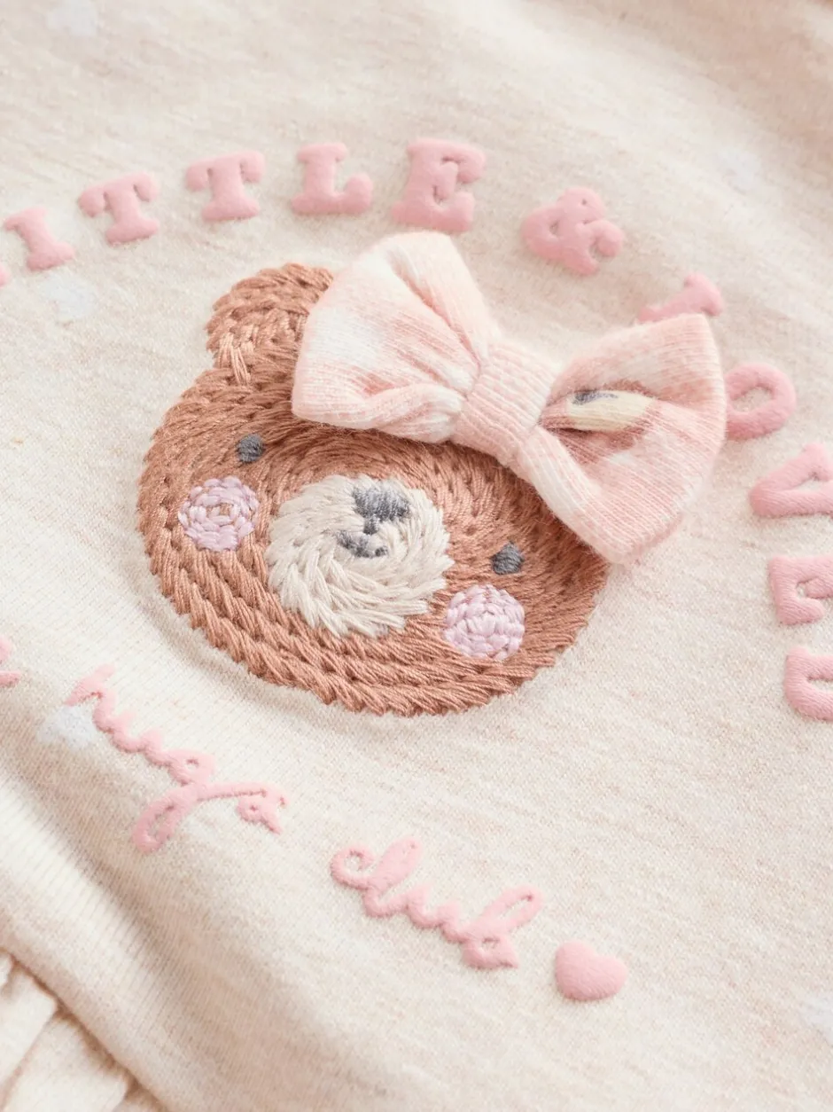 Rompertjes En Tuinbroeken*Next Pink Bear Embroidered - Verpakking van 3 jersey babyrompertjes