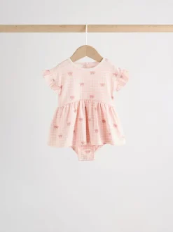 Rompertjes En Tuinbroeken*Next Pink Bear Embroidered - Verpakking van 3 jersey babyrompertjes