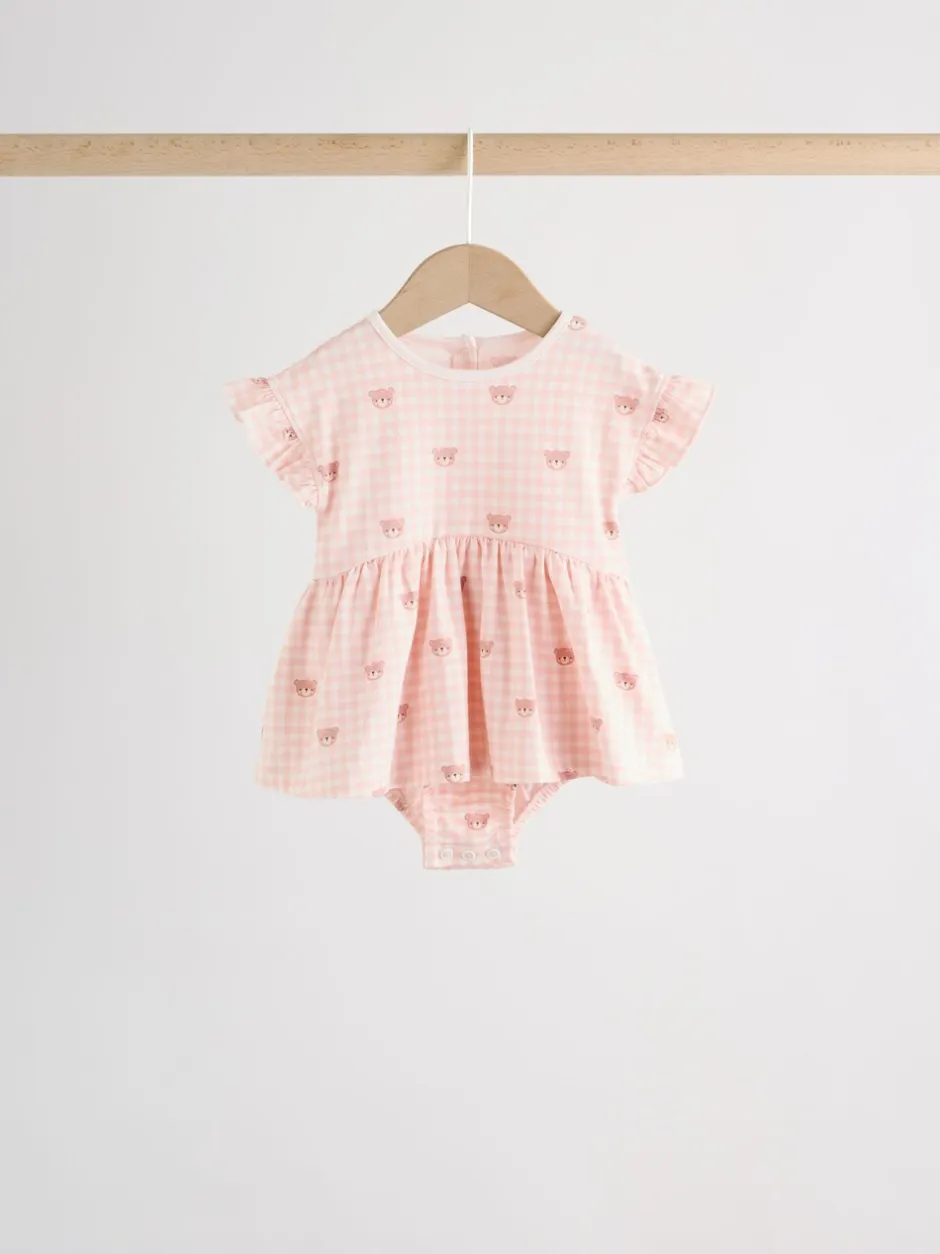 Rompertjes En Tuinbroeken*Next Pink Bear Embroidered - Verpakking van 3 jersey babyrompertjes