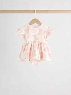 Rompertjes En Tuinbroeken*Next Pink Bear Embroidered - Verpakking van 3 jersey babyrompertjes