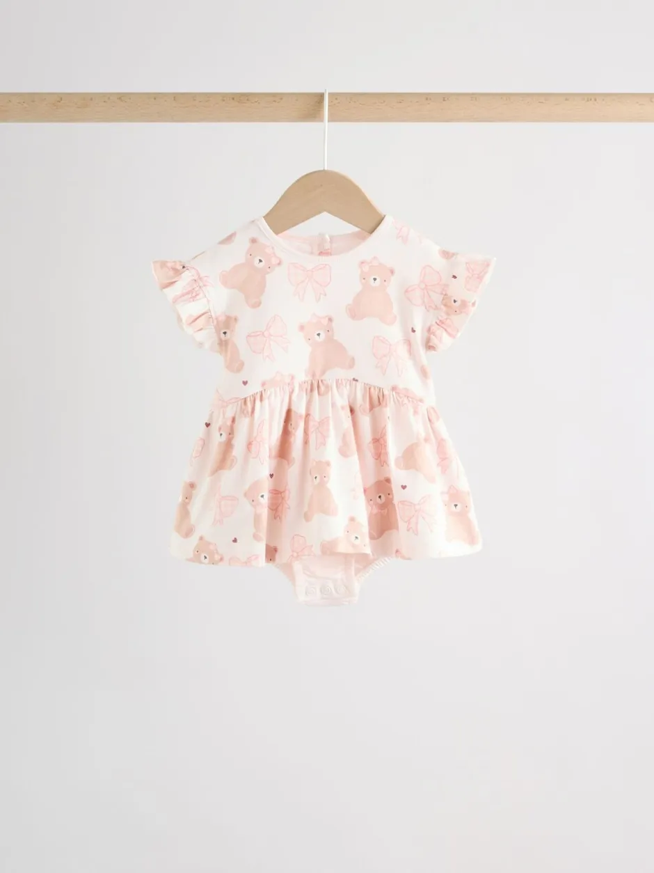 Rompertjes En Tuinbroeken*Next Pink Bear Embroidered - Verpakking van 3 jersey babyrompertjes