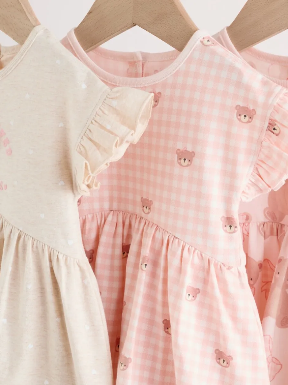 Rompertjes En Tuinbroeken*Next Pink Bear Embroidered - Verpakking van 3 jersey babyrompertjes