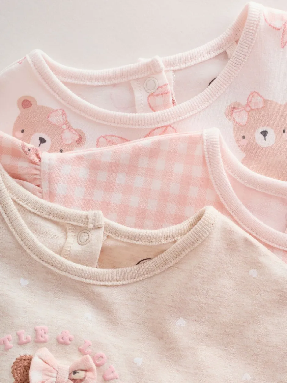 Rompertjes En Tuinbroeken*Next Pink Bear Embroidered - Verpakking van 3 jersey babyrompertjes