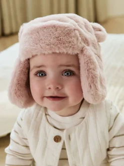 Mutsjes En Antikrabwantjes|Mutsen, Handschoenen En Sjaals|Next Pink Faux Fur Bear - Baby pilotenmuts (0mnd -2jr)