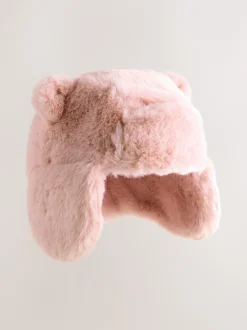 Mutsjes En Antikrabwantjes|Mutsen, Handschoenen En Sjaals|Next Pink Faux Fur Bear - Baby pilotenmuts (0mnd -2jr)