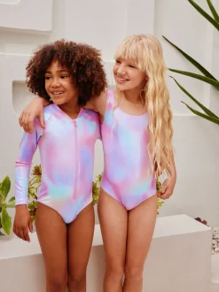 Badkleding*Next - Scoop Neck Swimsuit (3-16yrs) Pink Rainbow Foil Sequin