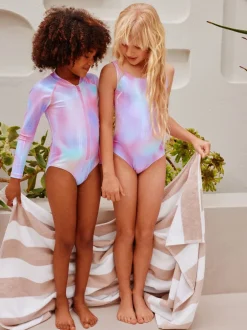Badkleding*Next - Scoop Neck Swimsuit (3-16yrs) Pink Rainbow Foil Sequin
