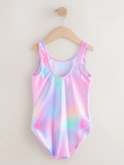 Badkleding*Next - Scoop Neck Swimsuit (3-16yrs) Pink Rainbow Foil Sequin