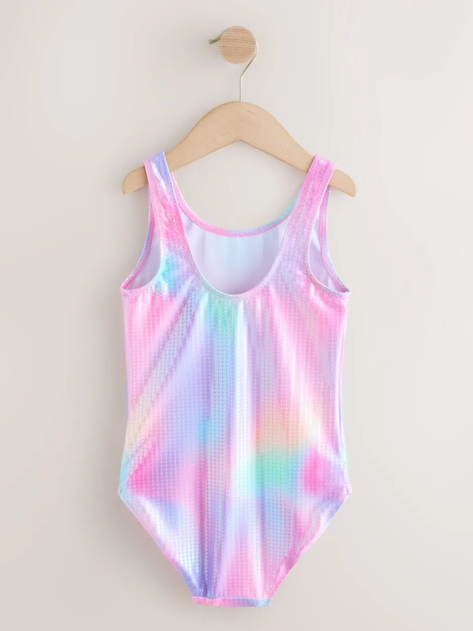 Badkleding*Next - Scoop Neck Swimsuit (3-16yrs) Pink Rainbow Foil Sequin