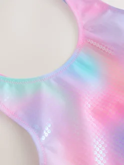 Badkleding*Next - Scoop Neck Swimsuit (3-16yrs) Pink Rainbow Foil Sequin