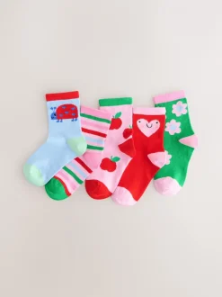 Sokken En Panty's|Next Pink Red and Green - Cotton Rich Charcter Ankle Socks 5 Pack