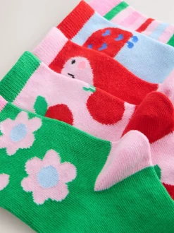 Sokken En Panty's|Next Pink Red and Green - Cotton Rich Charcter Ankle Socks 5 Pack