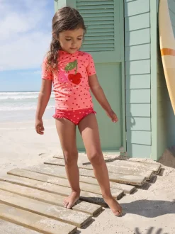 Badkleding|Badkleding|Next - Zonbeschermende zwemset met korte mouwen (3mnd-10jr) Pink/ Red Cherry
