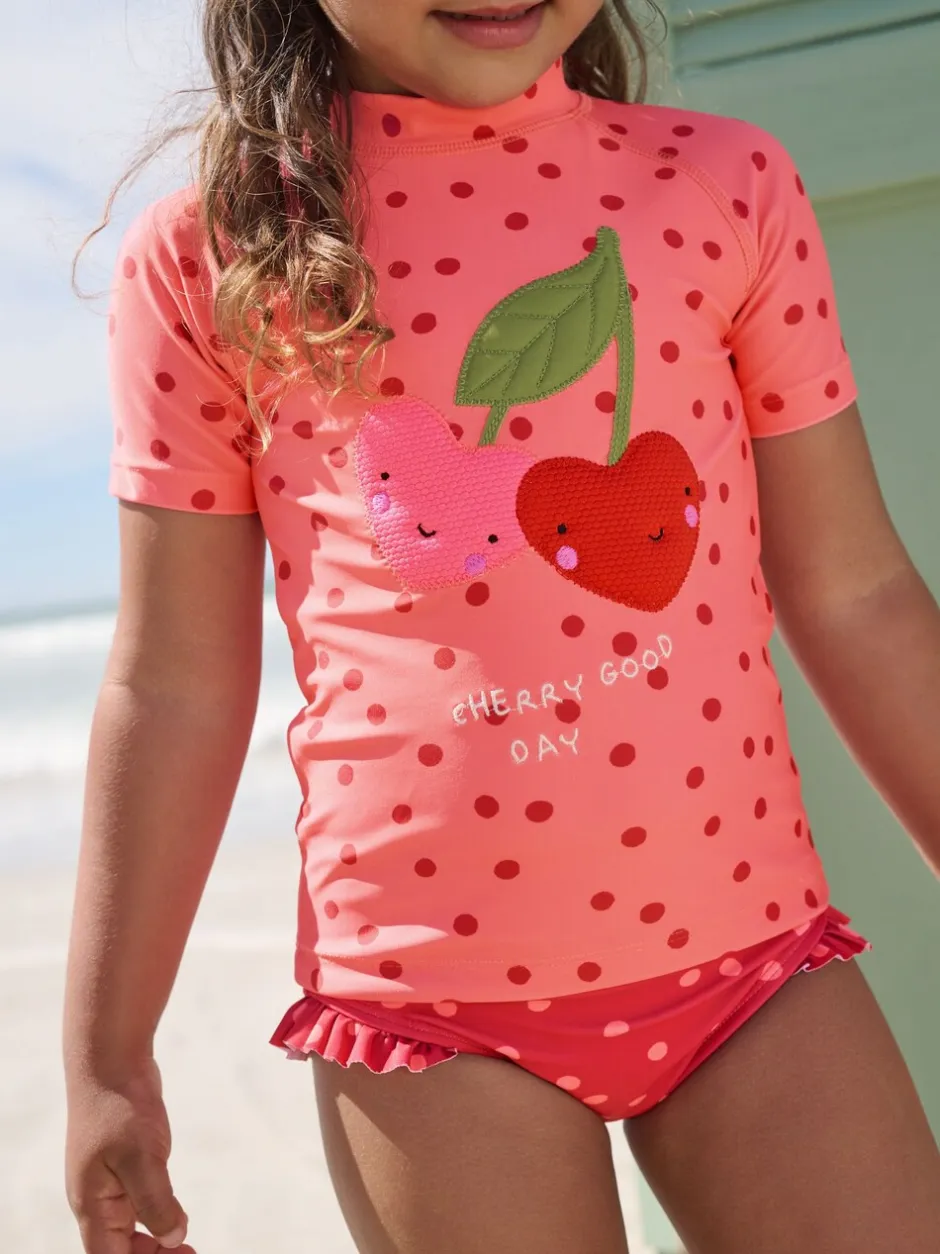 Badkleding|Badkleding|Next - Zonbeschermende zwemset met korte mouwen (3mnd-10jr) Pink/ Red Cherry