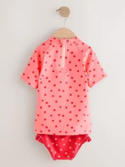Badkleding|Badkleding|Next - Zonbeschermende zwemset met korte mouwen (3mnd-10jr) Pink/ Red Cherry