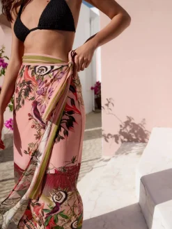 Mutsen, Handschoenen En Sjaals|Badkleding|Next Pink Scenic Floral - Kew Collection Maxi Sarong