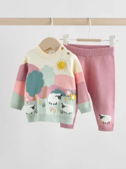 Sets En Outfits|Gebreide Kleding*Next - Gebreide babytrui en leggings set 2 -delig (0mnd -2jr) Pink Sheep Scene