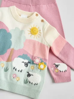 Sets En Outfits|Gebreide Kleding*Next - Gebreide babytrui en leggings set 2 -delig (0mnd -2jr) Pink Sheep Scene