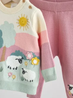 Sets En Outfits|Gebreide Kleding*Next - Gebreide babytrui en leggings set 2 -delig (0mnd -2jr) Pink Sheep Scene