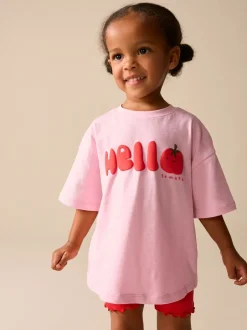 Tops|Tops*Next - Set van T-shirt met korte mouwen en fietsshort (3mnd-7jr) Pink Tomato Character