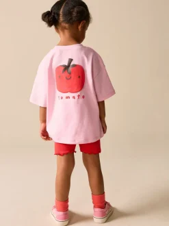 Tops|Tops*Next - Set van T-shirt met korte mouwen en fietsshort (3mnd-7jr) Pink Tomato Character