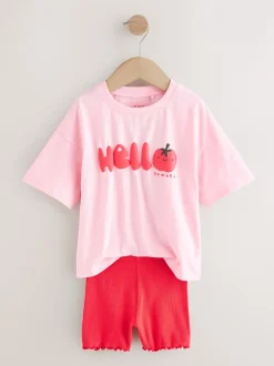 Tops|Tops*Next - Set van T-shirt met korte mouwen en fietsshort (3mnd-7jr) Pink Tomato Character