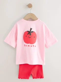 Tops|Tops*Next - Set van T-shirt met korte mouwen en fietsshort (3mnd-7jr) Pink Tomato Character