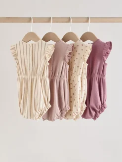 Sets En Combisets|Rompertjes En Tuinbroeken*Next - Frill Shoulder Baby Rompers 4 Pack Pink Tonal Spot and Stripe