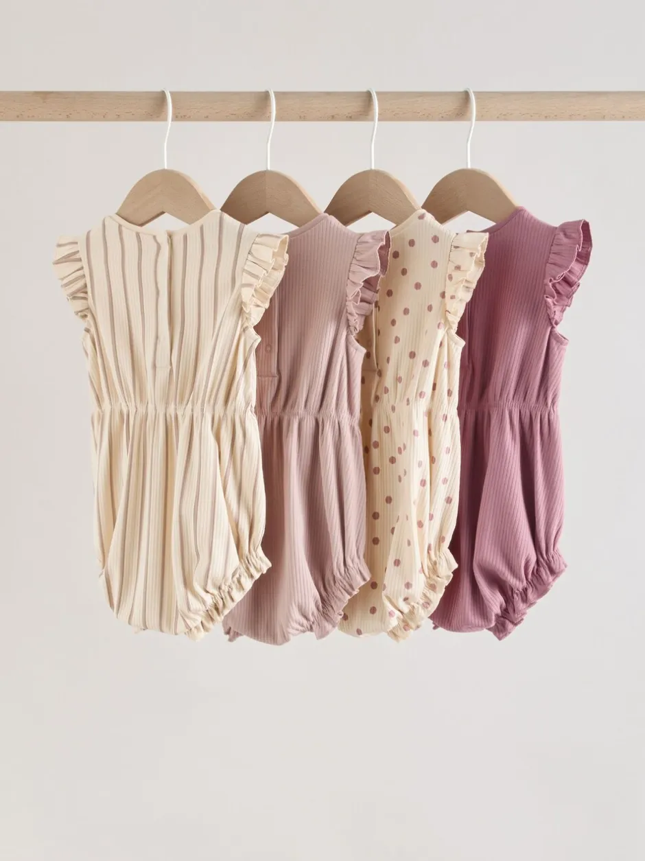Sets En Combisets|Rompertjes En Tuinbroeken*Next - Frill Shoulder Baby Rompers 4 Pack Pink Tonal Spot and Stripe