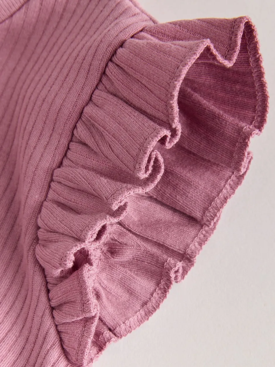 Sets En Combisets|Rompertjes En Tuinbroeken*Next - Frill Shoulder Baby Rompers 4 Pack Pink Tonal Spot and Stripe