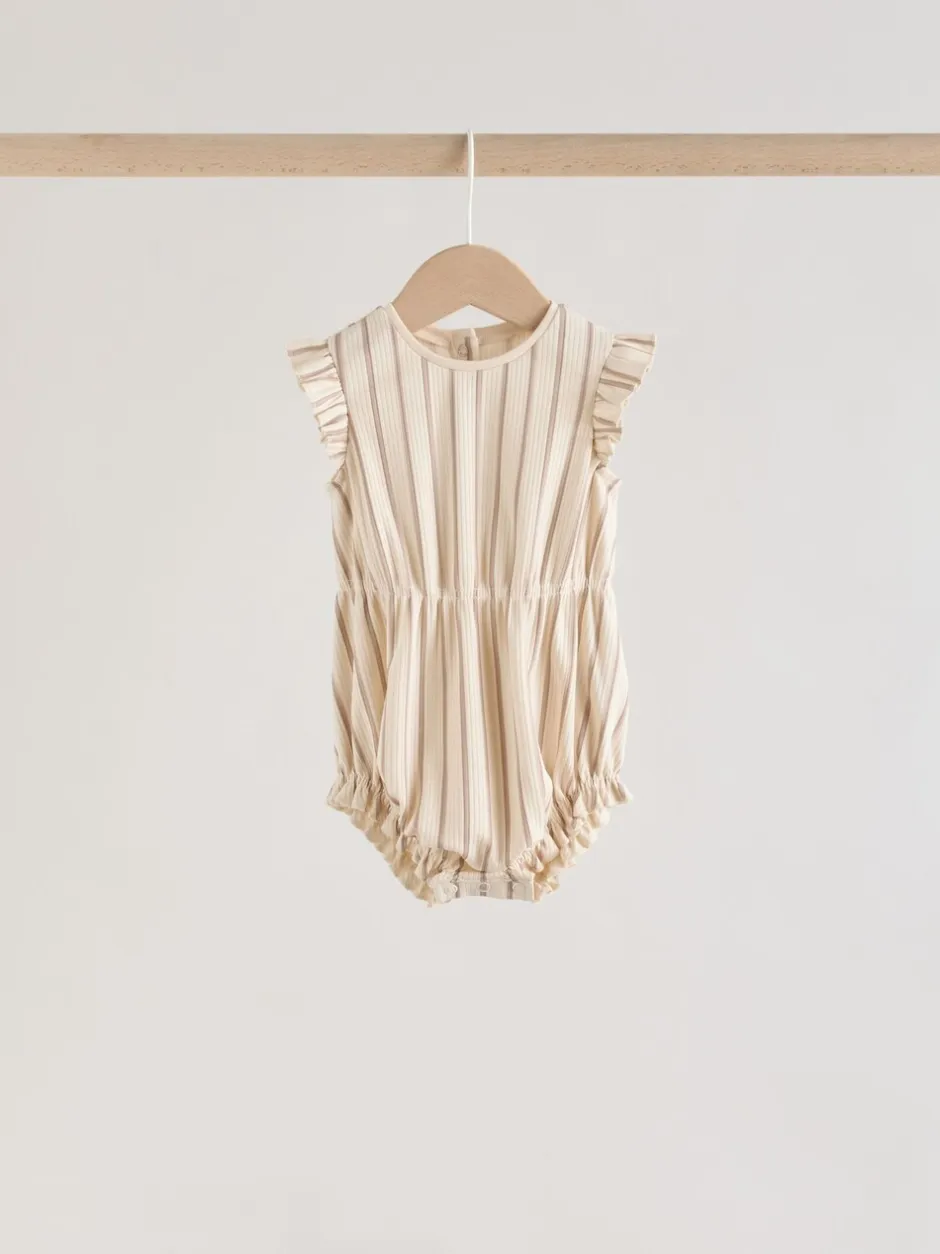 Sets En Combisets|Rompertjes En Tuinbroeken*Next - Frill Shoulder Baby Rompers 4 Pack Pink Tonal Spot and Stripe