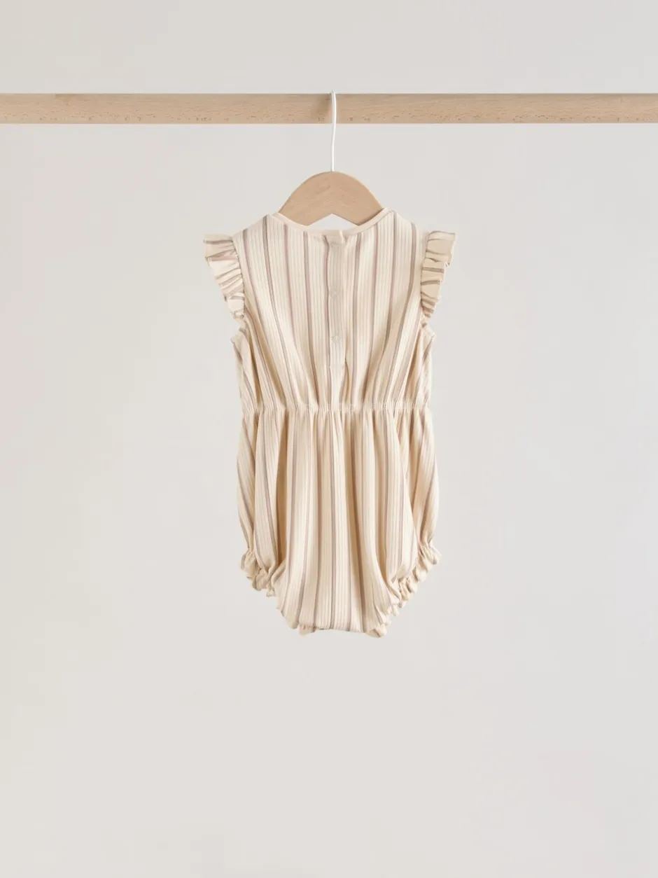 Sets En Combisets|Rompertjes En Tuinbroeken*Next - Frill Shoulder Baby Rompers 4 Pack Pink Tonal Spot and Stripe