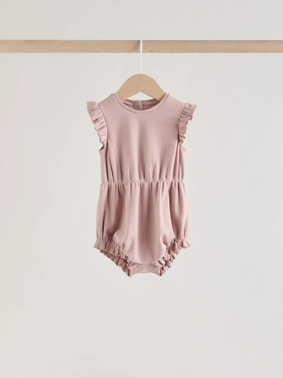 Sets En Combisets|Rompertjes En Tuinbroeken*Next - Frill Shoulder Baby Rompers 4 Pack Pink Tonal Spot and Stripe